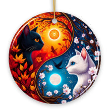 Carregar imagem no visualizador da galeria, Mystical Seasons Yin and Yang Cats Ceramic Ornament, Gift for White and Black Kitten Lovers