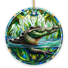 Load image into Gallery viewer, Nile Crocodile Stained Glass Style Ceramic Ornament, African Animals Christmas Gift and Decor