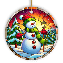 Carregar imagem no visualizador da galeria, Radiant Sunset Glow Snowman Ornament, Frosty Guardian for Holiday Cheer Gift and Decor