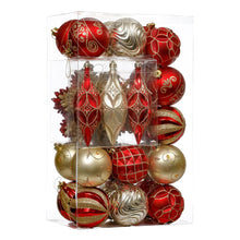 Carregar imagem no visualizador da galeria, Red and Gold Glitter Luxury Shatterproof Christmas Ornament Bauble Set
