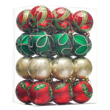 Carregar imagem no visualizador da galeria, Refined Ornament Bauble Set, 24 Piece Red, Gold, and Green Glitter Christmas Bundle