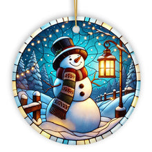 Carregar imagem no visualizador da galeria, Serene Lantern Light Snowman with Top Hat Ornament, Gift for Joyful Winter Tranquility Decor