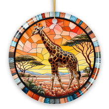 Carregar imagem no visualizador da galeria, Serengeti Splendor Giraffe Stained Glass Style Ceramic Ornament, Safari Animals Christmas Gift and Decor