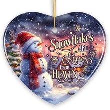 Load image into Gallery viewer, Snowflakes are Kisses from Heaven Quote Christmas Ornament, Snowman under the Twilight Sky Memorial Gift
