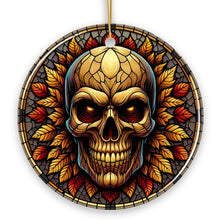 Carregar imagem no visualizador da galeria, Spine-Chilling Haunting Skull Stained Glass Style Ceramic Ornament, Halloween Themed Christmas Gift and Decor