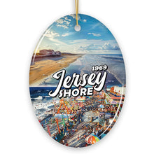 Carregar imagem no visualizador da galeria, Vibrant Jersey Shore Ceramic Ornament, Tropical New Jersey Vacation in Atlantic Ocean Christmas Souvenir
