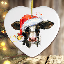 Carregar imagem no visualizador da galeria, Watercolor Cow Christmas Ornament