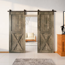 Carregar imagem no visualizador da galeria, Finished & Unassembled Double Barn Door with Non-Bypass Installation Hardware Kit (Single X Design)