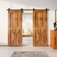 Carregar imagem no visualizador da galeria, Finished & Unassembled Double Barn Door with Non-Bypass Installation Hardware Kit (Single X Design)