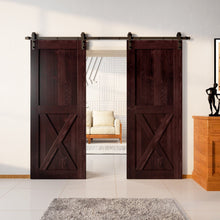 Load image into Gallery viewer, Finished & Unassembled Double Barn Door with Non-Bypass Installation Hardware Kit (Single X Design)