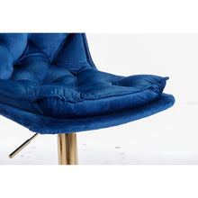 Carregar imagem no visualizador da galeria, Set of 2 Bar Stools, with Chrome Footrest and Base Swivel Height Adjustable Mechanical Lifting Velvet + Golden Leg Simple Bar Stoo, blue