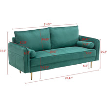 Load image into Gallery viewer, DongHeng Modern Living Room Velvet Fabric Sofa Couch, Loveseat Sofa with pocket, Green