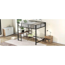 Carregar imagem no visualizador da galeria, Full Size Metal Loft Bed with Built-in Desk and Storage Shelves, Black