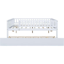 Carregar imagem no visualizador da galeria, Full Size Wood Daybed with Trundle and Fence Guardrails, White