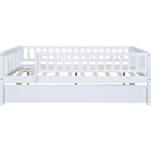 Carregar imagem no visualizador da galeria, Full Size Wood Daybed with Trundle and Fence Guardrails, White