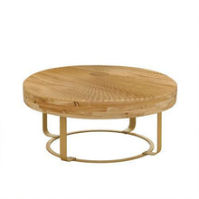 Carregar imagem no visualizador da galeria, 31.5" Modern round coffee table Wooden carving pattern coffee table with metal legs for living room reception room office Golden