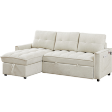 Carregar imagem no visualizador da galeria, 78.75" Reclining Sofa, Pull-Out Sofa Bed with USB and tape-c charging ports, L-Shaped Sectional Sofa with Reclining Storage and Arm Side Organizer Pocket Features, Living Room Comfort Sofa