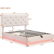 Load image into Gallery viewer, Full Size Upholstered Bed with Hydraulic Storage System and LED Light, Modern Platform Bed with Button-tufted Design Headboard, Beige