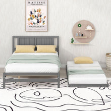 Carregar imagem no visualizador da galeria, Full Size Platform Bed with Adjustable Trundle, Gray