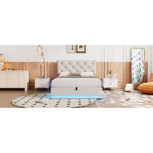 Load image into Gallery viewer, Full Size Upholstered Bed with Hydraulic Storage System and LED Light, Modern Platform Bed with Button-tufted Design Headboard, Beige