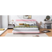 Carregar imagem no visualizador da galeria, Full Size Upholstery Platform Bed Frame with Sloped Headboard, White