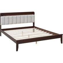 Carregar imagem no visualizador da galeria, 3-Pieces Bedroom Sets,Queen Size Wood Platform Bed and Two Nightstands,Storage Platform bed with USB and LED Lights-Walnut+Beige