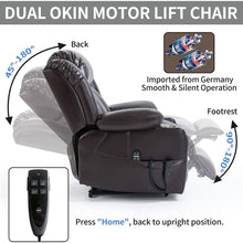 Load image into Gallery viewer, Dual Motor Infinite Position Up to 350 LBS Leatheraire Power Lift Recliner Chair, Heavy Duty Motion Mechanism with 8-Point Vibration Massage and Lumbar Heating, Stainless steel Cup Holders, Brown