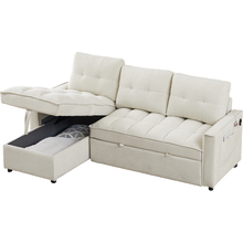 Carregar imagem no visualizador da galeria, 78.75" Reclining Sofa, Pull-Out Sofa Bed with USB and tape-c charging ports, L-Shaped Sectional Sofa with Reclining Storage and Arm Side Organizer Pocket Features, Living Room Comfort Sofa