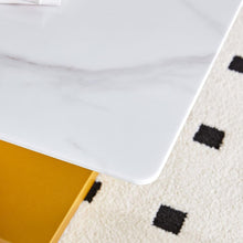 Carregar imagem no visualizador da galeria, Modern minimalist coffee table. Tempered glass with stickers tabletop,golden MDF pillars. Suitable for living room and dining room