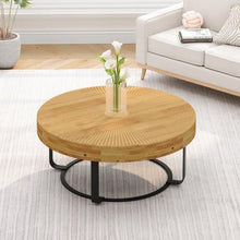 Carregar imagem no visualizador da galeria, 31.5" Modern round coffee table Wooden carving pattern coffee table with metal legs for living room reception room office Golden