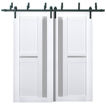 Load image into Gallery viewer, Veregio 7288 Matte White Double Barn Door with Frosted Glass and Black Bypass Rail
