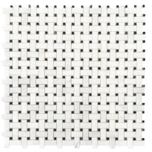 Cargar imagen en el visor de la galería, Carrara White-Toros Black Basketweave Mosaic Floor and Wall Tile - Livfloors Collection