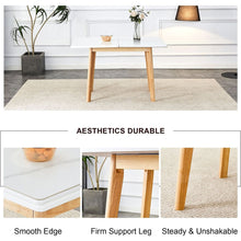 Carregar imagem no visualizador da galeria, White stone burning tabletop with rubber wooden legs, foldable computer desk, foldable office desk, Modern PU leather high back cushion side chair with wood grain metal legs.