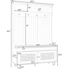 Carregar imagem no visualizador da galeria, 5-in-1 Entryway Bench with Shutter-shaped doors, Coat Rack, Cushion and 4 Sturdy Hooks, 47.2" Wide Hall Tree with Storage Bench for Hallway, Entryway, Living Room