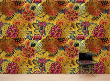 Carregar imagem no visualizador da galeria, Japanese Art Koi Fish Peel and Stick Wallpaper. Gold Flowers Background. Removable Wall Mural #6192