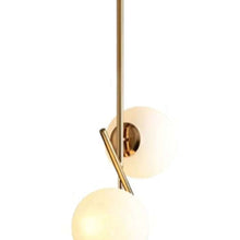 Carregar imagem no visualizador da galeria, BOKT Mid Century Modern Kitchen Pendant Light 2-Lights Chandeliers Lighting Fixture, Golden with White Frosted Glass Globe Lampshade