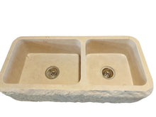 Load image into Gallery viewer, Botticino Beige Marble Farmhouse Apron Kitchen Double Sink (W)16" (L)32" (H)10"