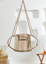 Load image into Gallery viewer, Boves Rast Blue Round Hanging Chair Teak Frame