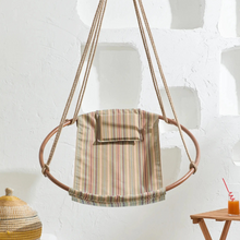 Load image into Gallery viewer, Boves Rast Blue Round Hanging Chair Teak Frame