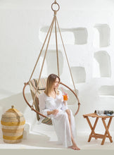 Load image into Gallery viewer, Boves Rast Blue Round Hanging Chair Teak Frame