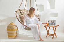 Load image into Gallery viewer, Boves Rast Blue Round Hanging Chair Teak Frame