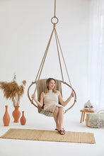 Load image into Gallery viewer, Boves Rast Blue Round Hanging Chair Teak Frame