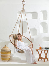 Load image into Gallery viewer, Boves Rast Blue Round Hanging Chair Teak Frame