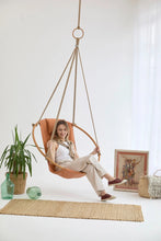 Load image into Gallery viewer, Bresse Rast Blue Round Hanging Chair Teak Frame