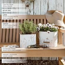 Carregar imagem no visualizador da galeria, Rustic Cream Mushroom Embossed Metal Buckets, Set of Two