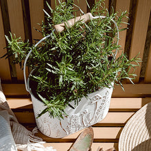 Carregar imagem no visualizador da galeria, Rustic Cream Mushroom Embossed Metal Buckets, Set of Two