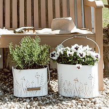 Carregar imagem no visualizador da galeria, Rustic Cream Mushroom Embossed Metal Buckets, Set of Two