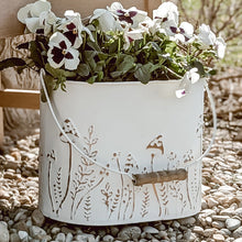 Carregar imagem no visualizador da galeria, Rustic Cream Mushroom Embossed Metal Buckets, Set of Two