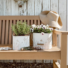 Carregar imagem no visualizador da galeria, Rustic Cream Mushroom Embossed Metal Buckets, Set of Two