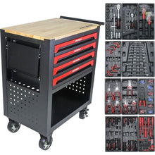 Carregar imagem no visualizador da galeria, 4 DRAWERS MULTIFUNCTIONAL TOOL CART WITH TOOL SET AND WOODEN TOP